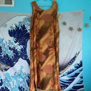 vintage tie back orange and brown maxi dress